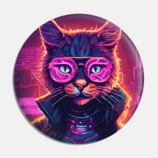 Futuristic Cyberpunk Neon Cat Wearing Glasses Pin