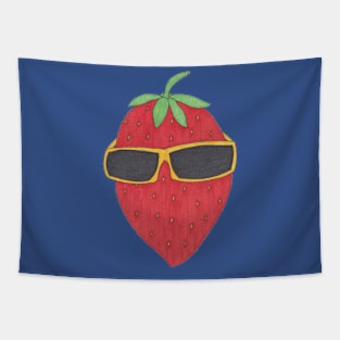 Cartoon strawberry with sunglasses Tapestry