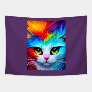 Cat in psychedelic vibrant PRIDE colors ! Tapestry