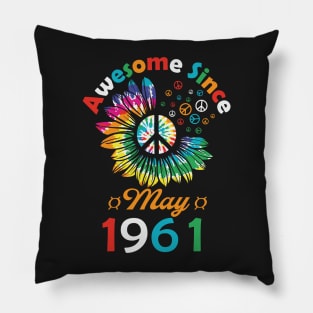 Funny Birthday Quote, Awesome Since May 1961, Retro Birthday Pillow