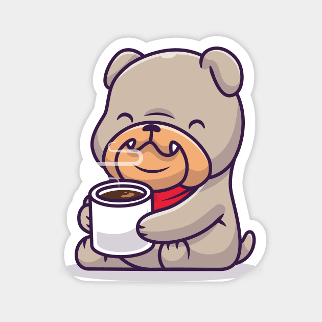 Cute Bulldog Drinking Hot Coffee Cartoon Magnet by Catalyst Labs