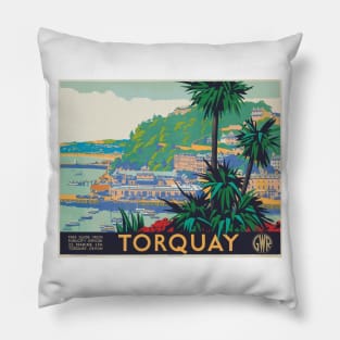 Vintage British Rail Travel Poster: Torquay on the South Devon Coast Pillow