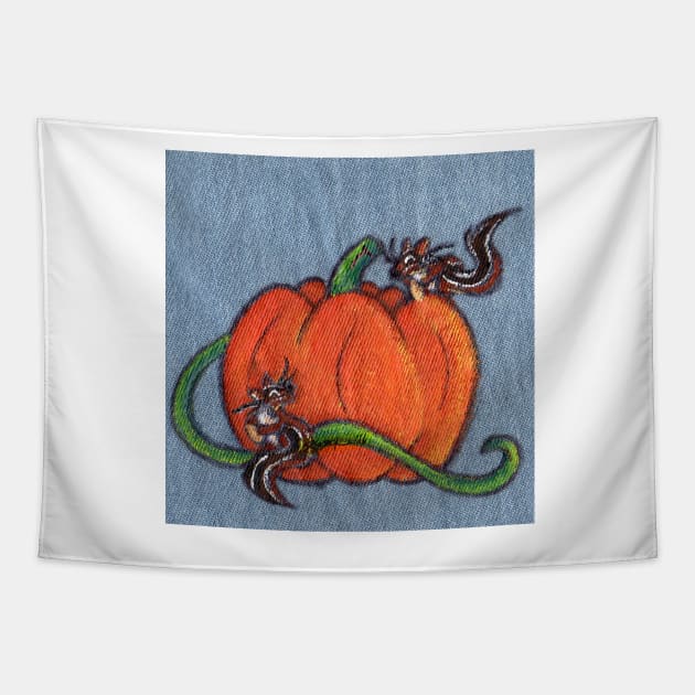 Pumpkin Patch Chipmunks Tapestry by KristenOKeefeArt