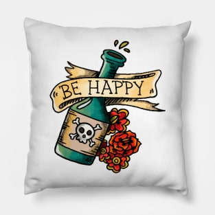 BE HAPPY: Poison Bottle and Roses Old Tattoo Concept Pillow