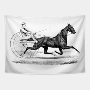 Harness Racing Horse Black and White Illustration Tapestry