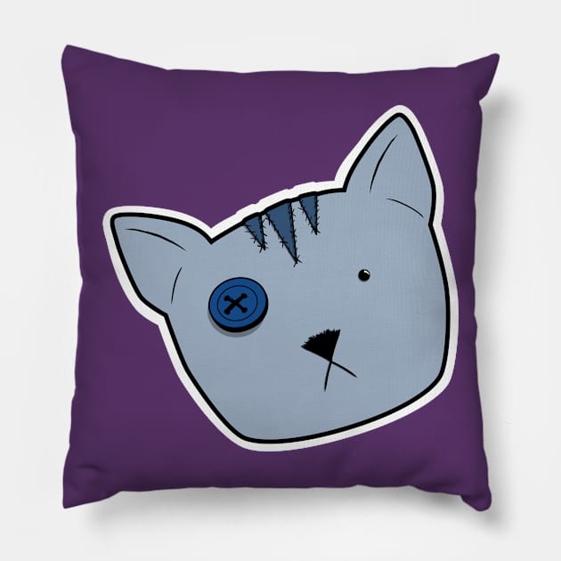 Stuffed Tabby Voodoo Kitten Head - Blue-Grey Pillow by GeekySagittarius