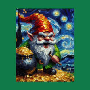 Angry Gnome in Starry Night T-Shirt