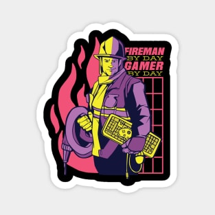 Firefighter Gamer Gift Idea Fireman and Video Games Magnet