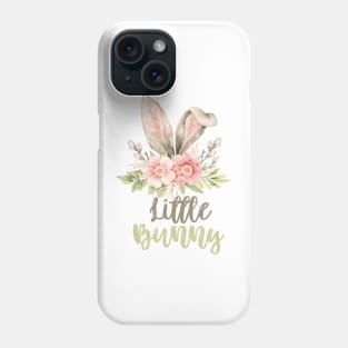 Little Bunny with Watercolor Grey Bunny Ears and Flowers Phone Case