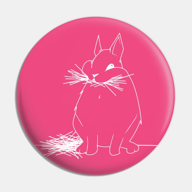 Chonky white bunny eating hay on hot pink Pin by etherElric