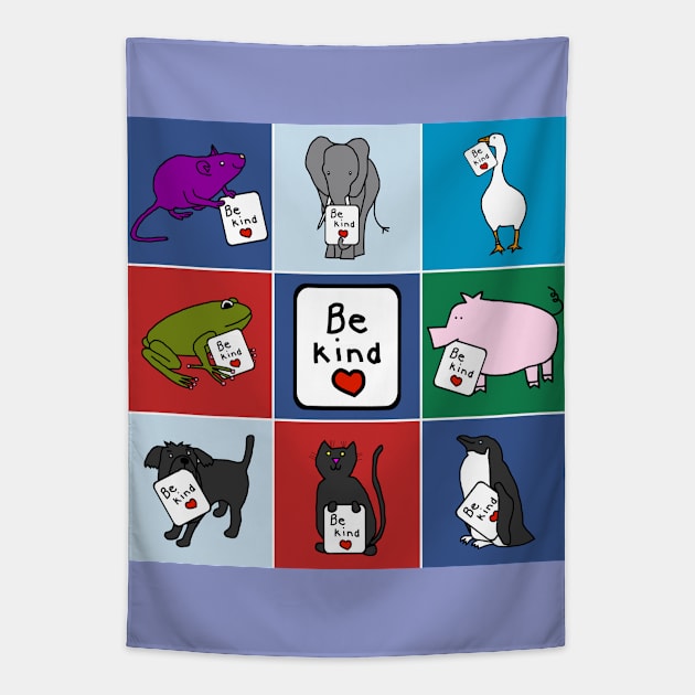 Cute Animals Express Kindness Tapestry by ellenhenryart