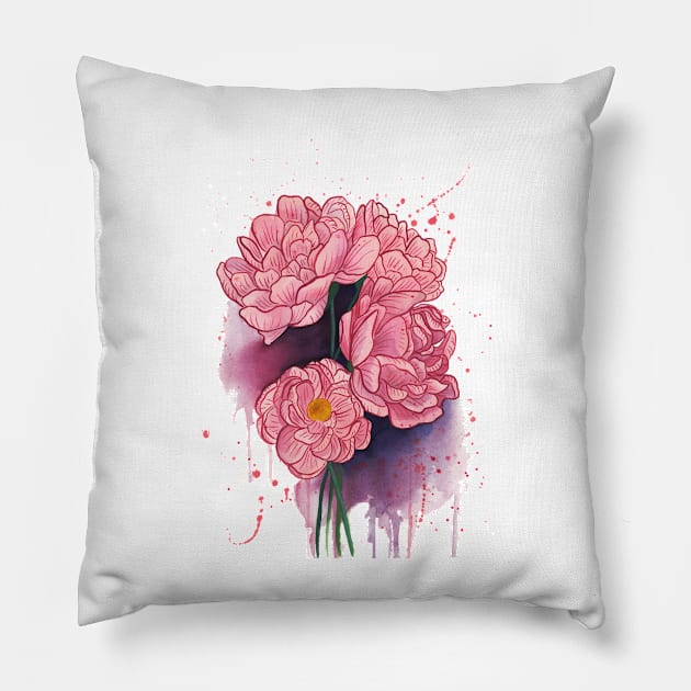 Peonies illustration 1 Pillow by gusstvaraonica