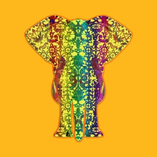 Rainbow Yellow Elephant On Orange T-Shirt