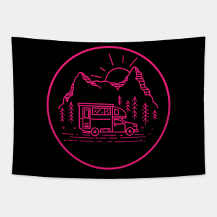 Camping Girl Logo Crest Shield Campervan RV Tapestry