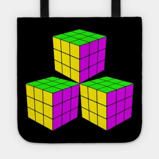 Three Rubik Cubes in a Triangle - Yellow, Green and Pink Tote