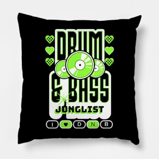 DRUM AND BASS  - 3 Records & Hearts Logo (White/Lime) Pillow