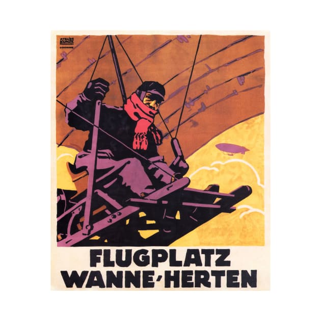 FLUGPLATZ WANNE HERTEN Old German Airplane Vintage by vintageposters