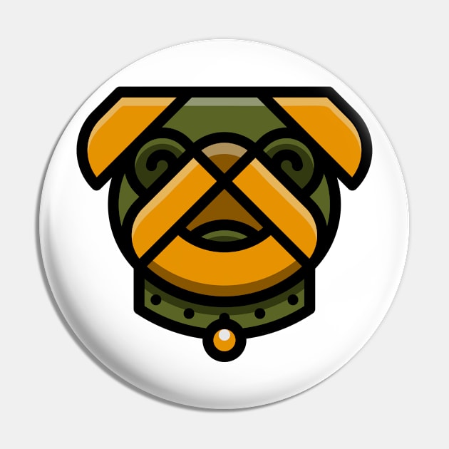 Cute Dog Pug Face Green Orange Pin by BradleyHeal