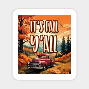 It's Fall Y'all Vintage Retro Red Truck Countryside Magnet