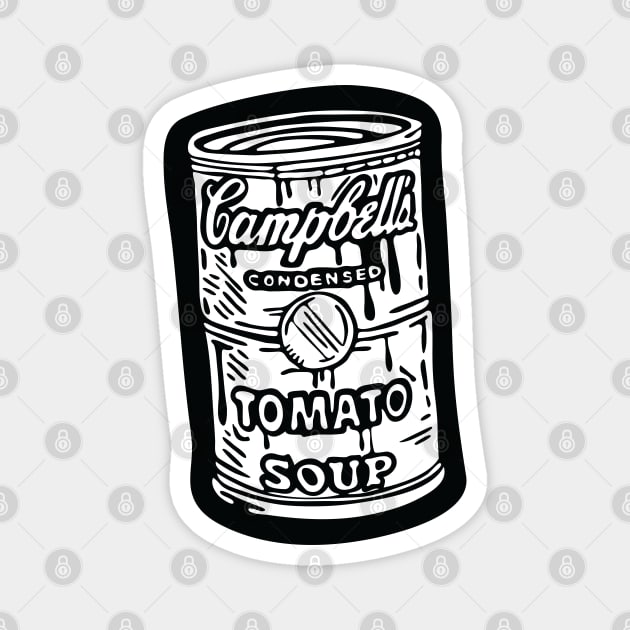 Campbell's black and white Tomato Soup can illustration Magnet by Cofefe Studio