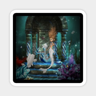 Cute little mermaid with fantasy fish Magnet