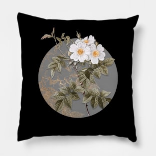 Vintage Blooming White Rosebush Botanical Illustration on Circle Pillow