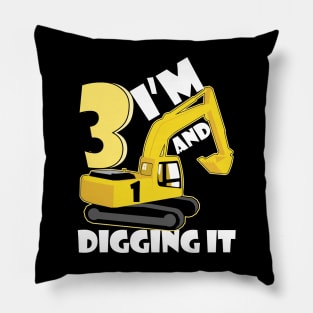 Kids I'm 3 And Digging It 3 Years Boys 3rd Birthday Excavator Pillow