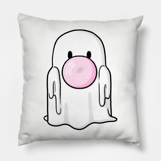 Bubblegum Blowing Ghost Digital Illustration Pillow by AlmightyClaire