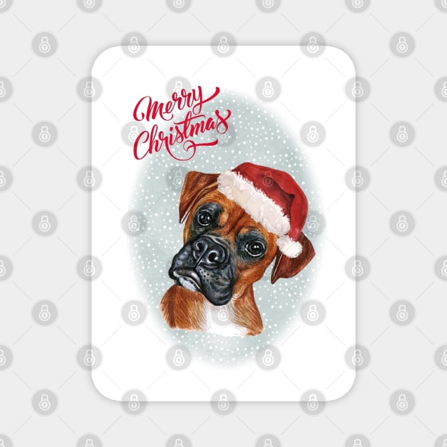 Boxer Dog Merry Christmas Santa Dog Magnet by Puppy Eyes