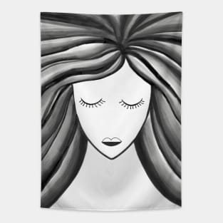 Empowered Lady in Black With Flowing Hair Tapestry