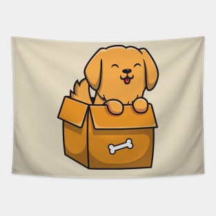 Cute Dog Playing In Box (2) Tapestry