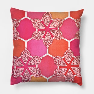 Pink Spice Honeycomb - Doodle Hexagon Pattern Pillow