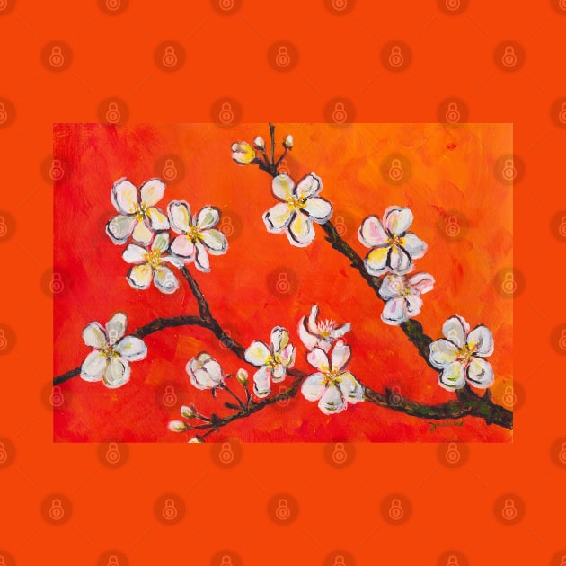 Blossoming Tree Branch With White Flowers Painting by Paintings by Julia Doria