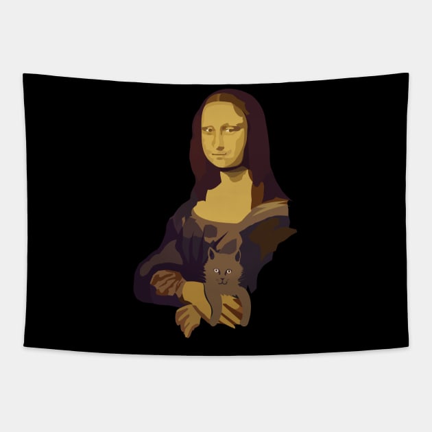 Mona Lisa with a kitten Tapestry by mypointink