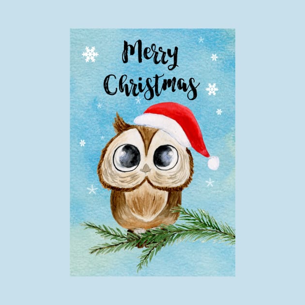 Watercolo Christmas Owl by KinkymeArt