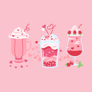 Pink Milkshakes with Strawberries and Lovehearts T-Shirt