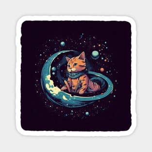 Cute Cat Floating in Space Magnet