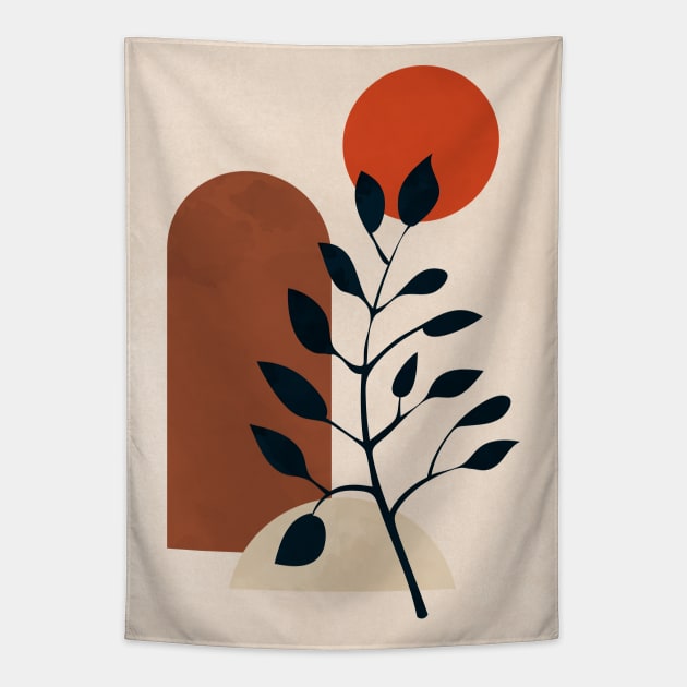 Simple Minimal Geometric - Boho Botanical Leaves Tapestry by Colorable