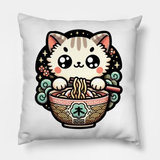 kawaii vintage style japanese ramen cat Pillow