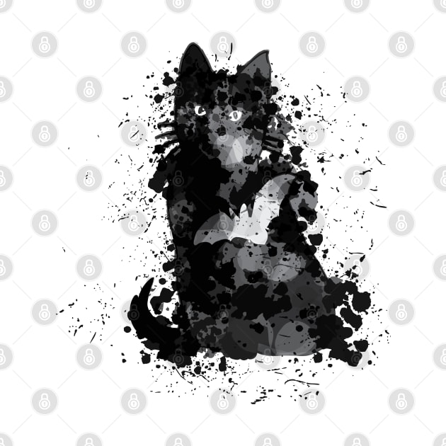 Grungy Watercolour Black Cat by madeinchorley