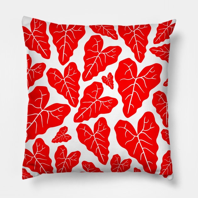 Red veiny heart shaped plant leaves pattern Pillow by Baobabprintstore