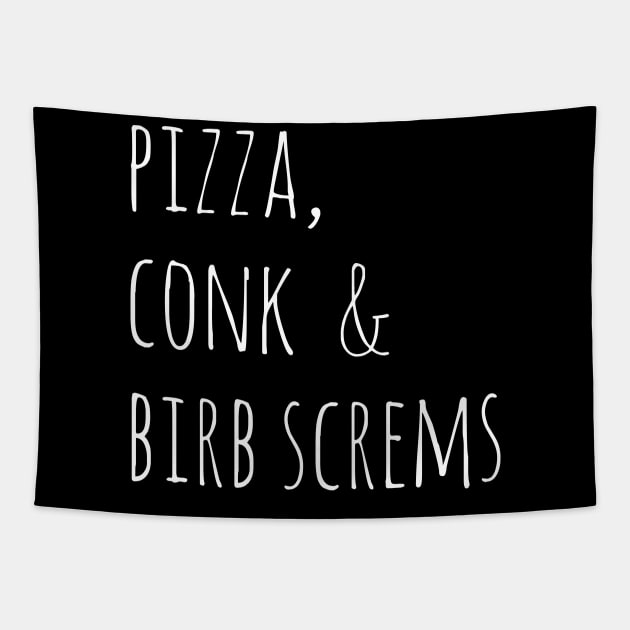 pizza, conk & birb screms Tapestry by FandomizedRose