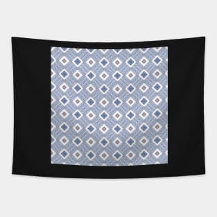 Abstract linear pattern of waves and rectangles in blue Tapestry