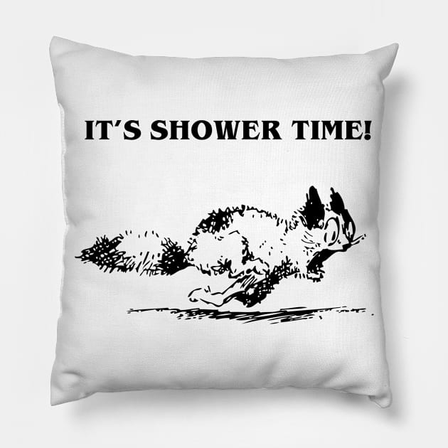 It's Shower Time - Run Cat Run Pillow by HappyGiftArt