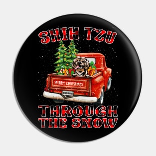 Christmas Shih Tzu Through The Snow Dog Santa Truck Tree Pin