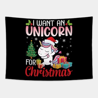 Unicorn Dabbin Snow Tree I Want An Unicorn For Christmas Day Tapestry