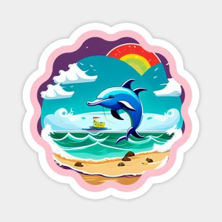 Blue dolphin happily jumping Magnet