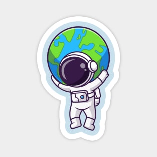 Cute Astronaut Bring Earth In Space Cartoon Magnet