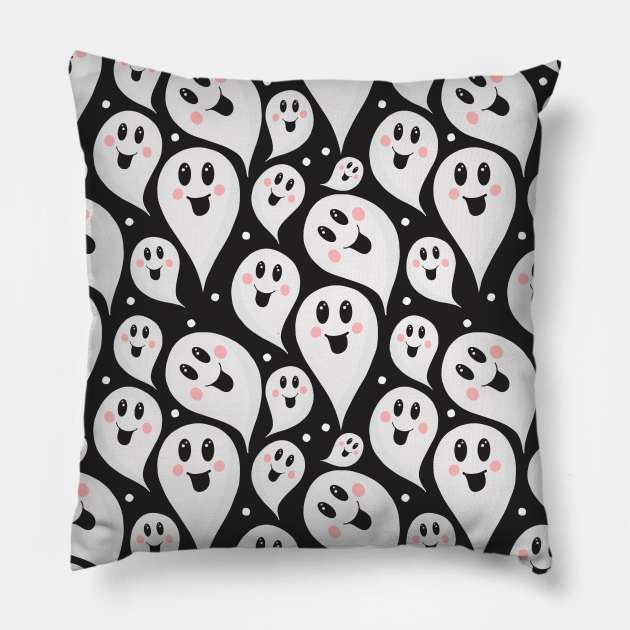 Black And White Halloween Ghosts Pattern Pillow by teevisionshop