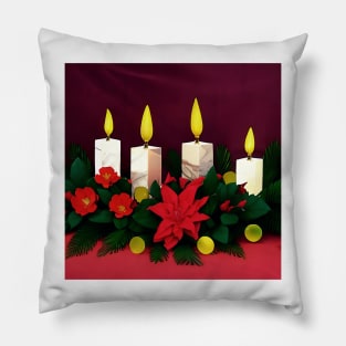 Christmas Candles with Poinsettia Pillow